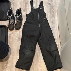 Black Snow Bib Overalls and snow boots